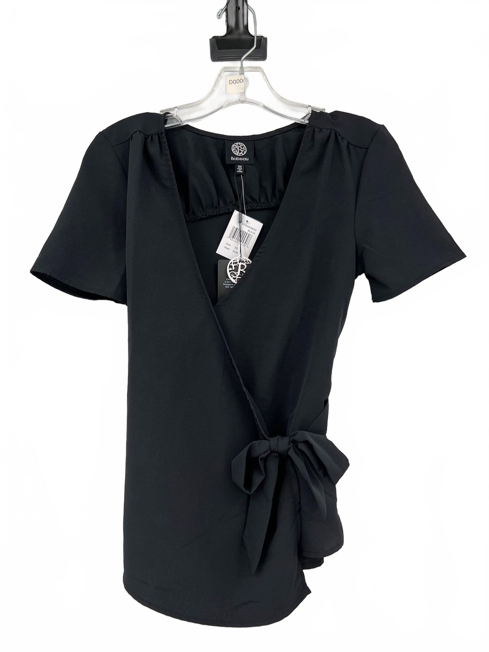 bobeau Black Wrap Blouse | XS Regular
